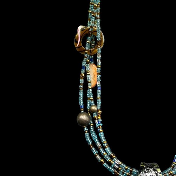 Glass Pendant Beaded Necklace Handmade Blue Green Fashion Jewelry Adjustable - Picture 4 of 7